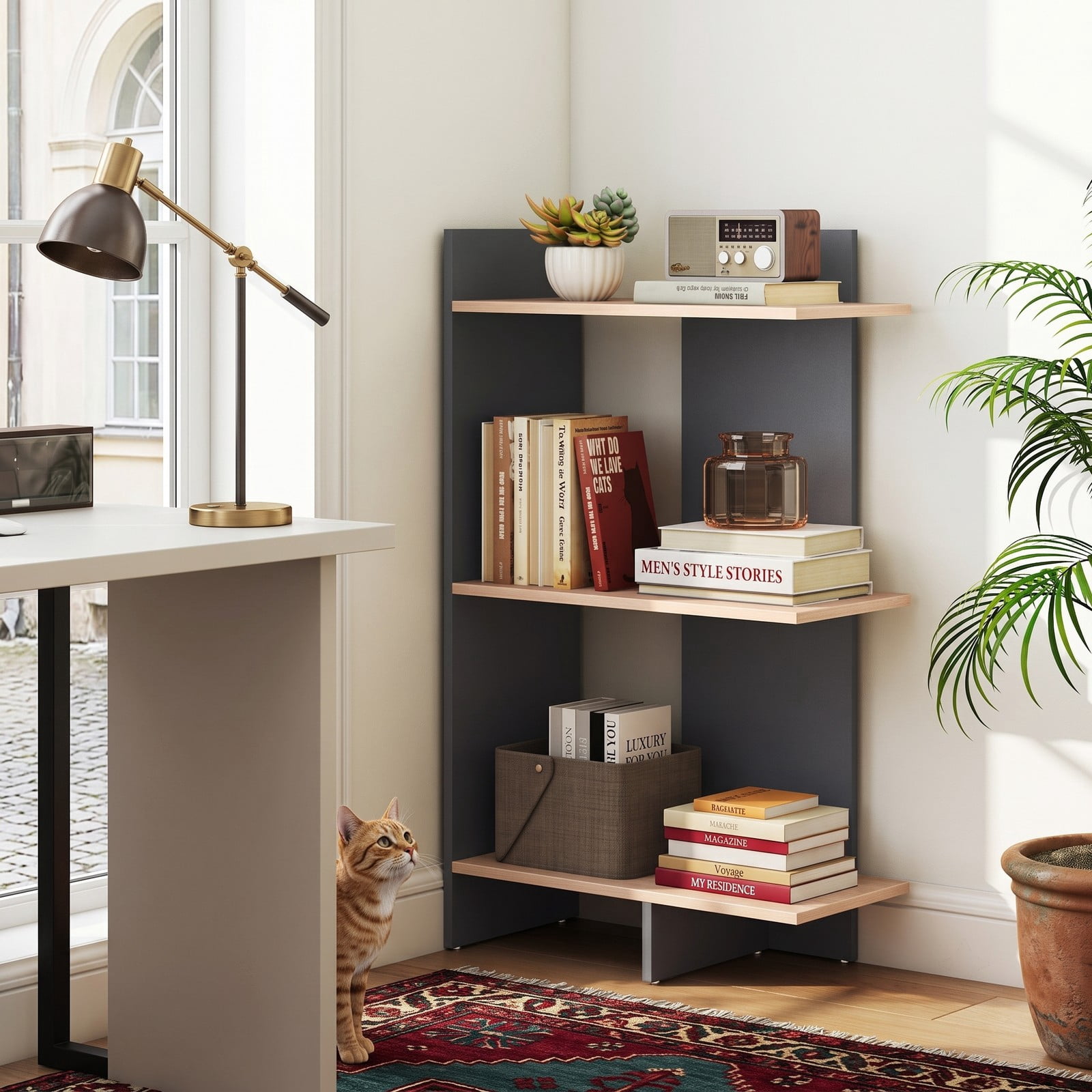 Furnibear 3 Tier Wooden Bookshelf with Anti-Tipping Kit, Open Storage Bookcase Display Shelf for Living Room Home Office Bedroom, Engineered Wood Freestanding, Oak