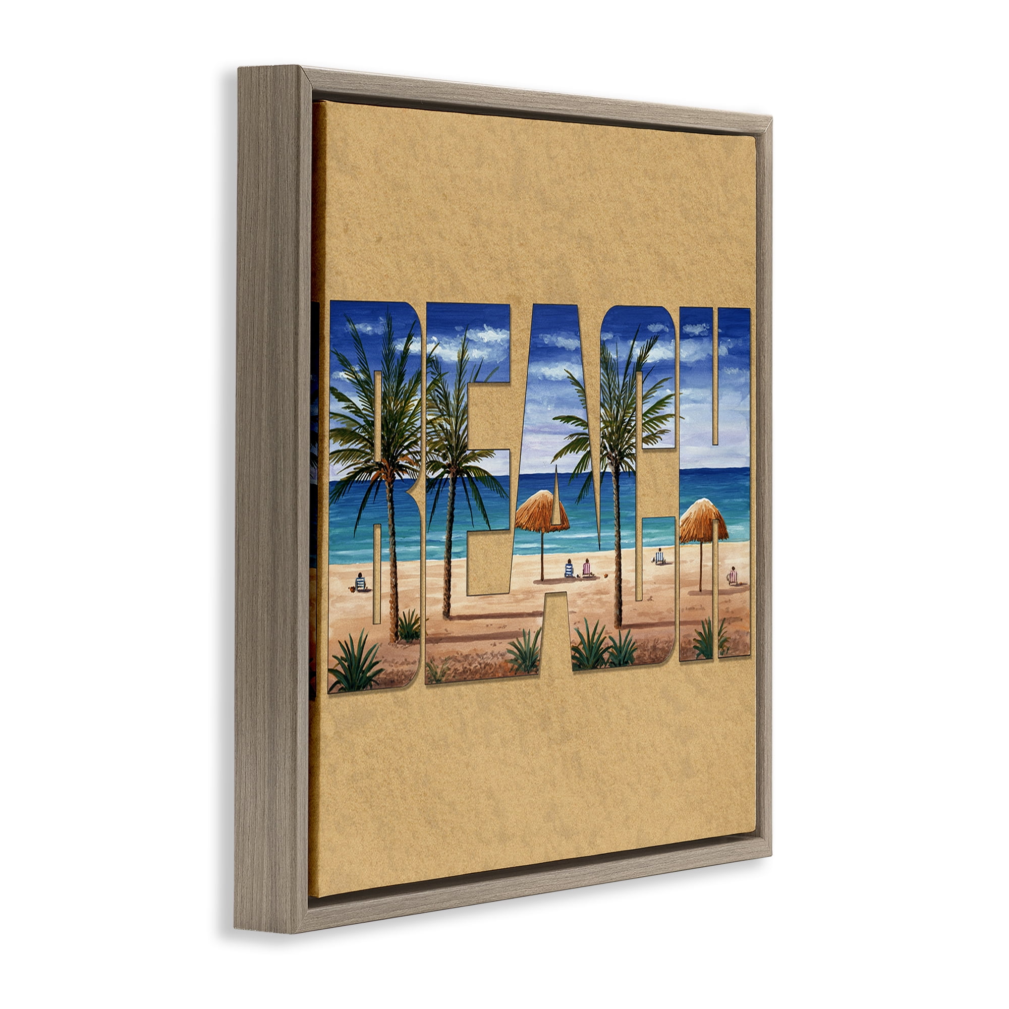 Stupell Industries Tropical Beach Typography Nautical & Beach Painting Brown Floater Framed Canvas Art Print Wall Art, 18 x 18