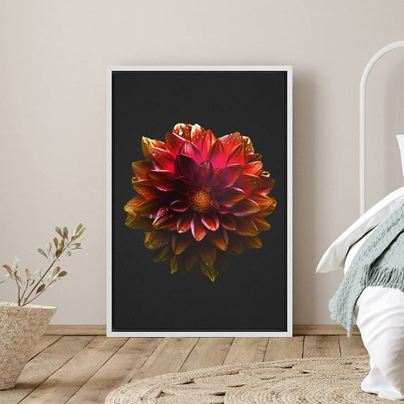 PixonSign Framed Canvas Print Wall Art Red And Yellow Dahlia Close-Up Botanical Plants Photography Realism Farmhouse/Country Colorful Multicolor Ultra for Living Room, Bedroom, Office - 16"x24" White