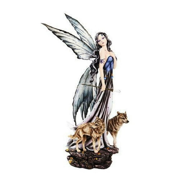 23.25 Inch Winter Princess Fairy with Two Wolves Statue Figurine