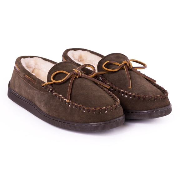 Minnetonka Men's Pile Lined Hardsole Slipper,Chocolate,12 W US