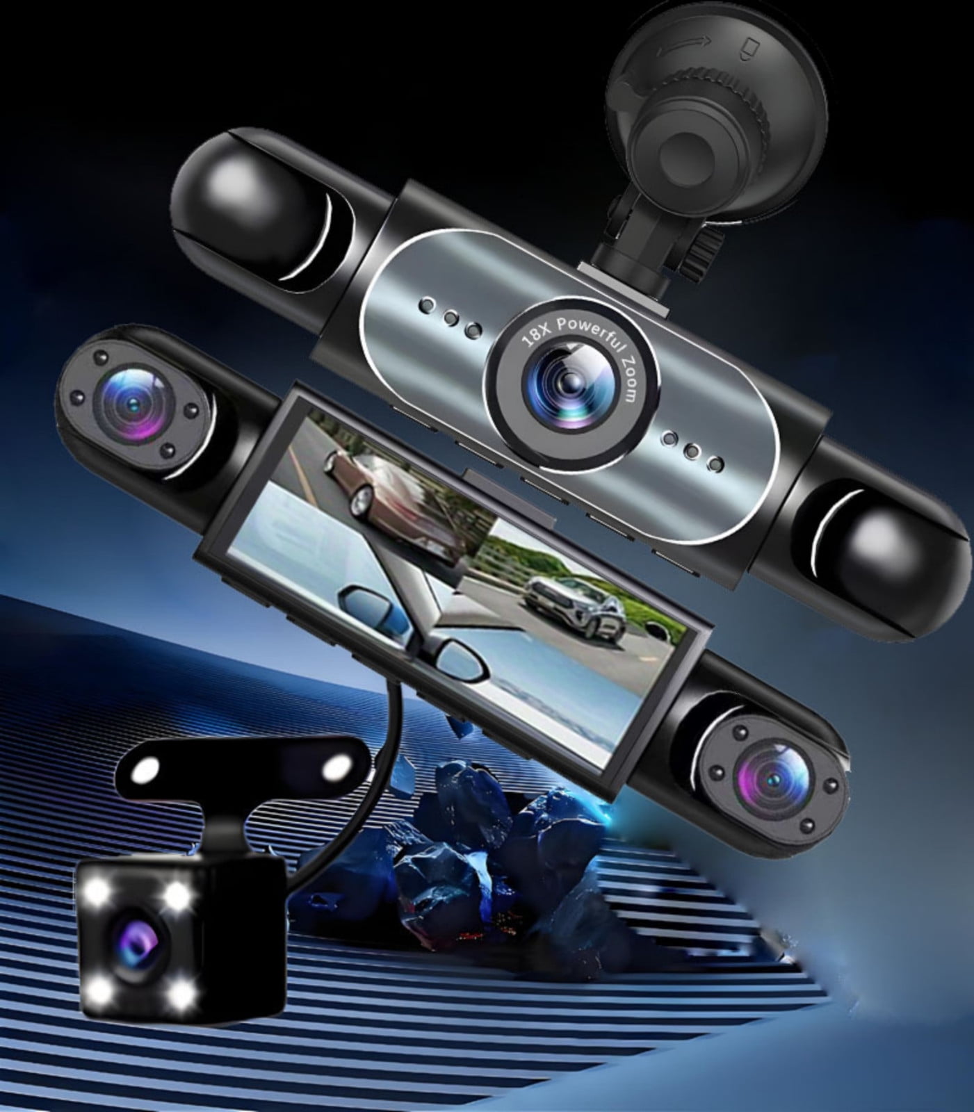 Kchsji Full View Car Dashcam 360° 4-Channel 1080P Full HD Recording Infrared Night Vision G-Sensor Loop Recording Plug-In Power For Vehicles Taxi Fleet Family Driving Safety Protection