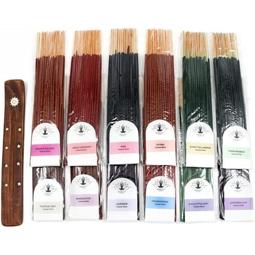 Hosley Aromatherapy 480 Pack Incense Sticks Lavender Eucalyptus Mint Sandalwood Sweet Pea Jasmine Tropical Mist Apple Cinnamon Fresh Bamboo Dragon's Blood Myrrh Lavender Lilac Hills, and Frankincense