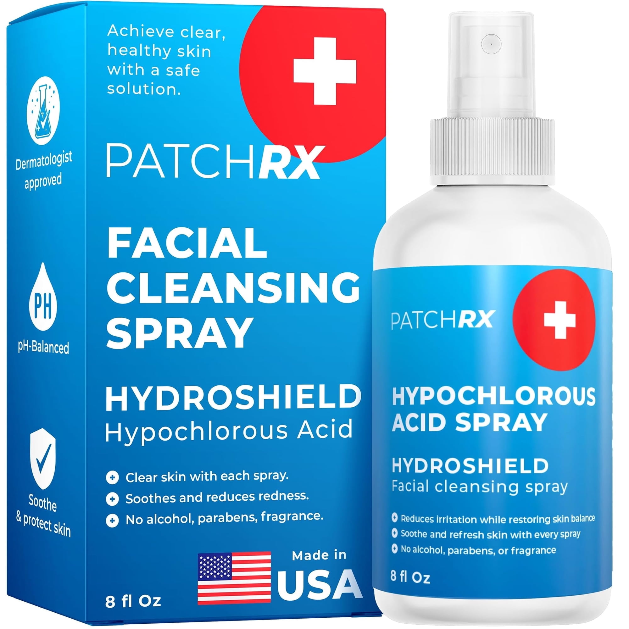 Hypochlorous Acid Spray (8oz, 1 pack), HOCL Facial Cleanser Acne Spray for Face, Body, Eczema, Pimples, Breakouts & Overall Skin Recovery (Reduces Redness)