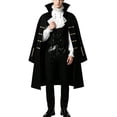 thumbnail image 2 of Men's Gothic Vampire Costume Victorian Aristocrat Nobleman Cosplay Outfit Medieval Stand Collar Jacket Ruffled Shirt Pants Suit for Halloween Dress Up, 2 of 9