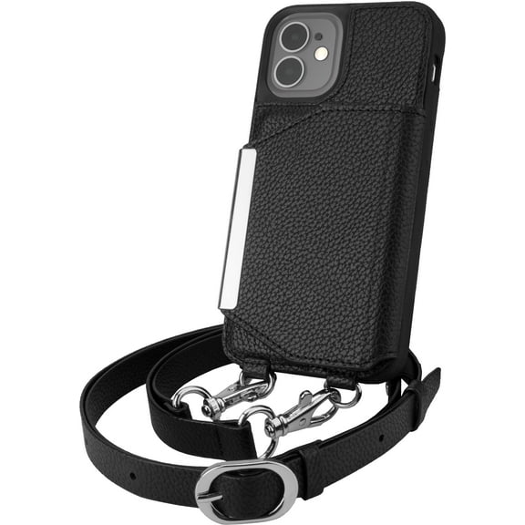 Smartish iPhone 12 mini Crossbody Case - Dancing Queen [Purse/Clutch with Detachable Strap & Card Holder] - Stiletto Black-Silver