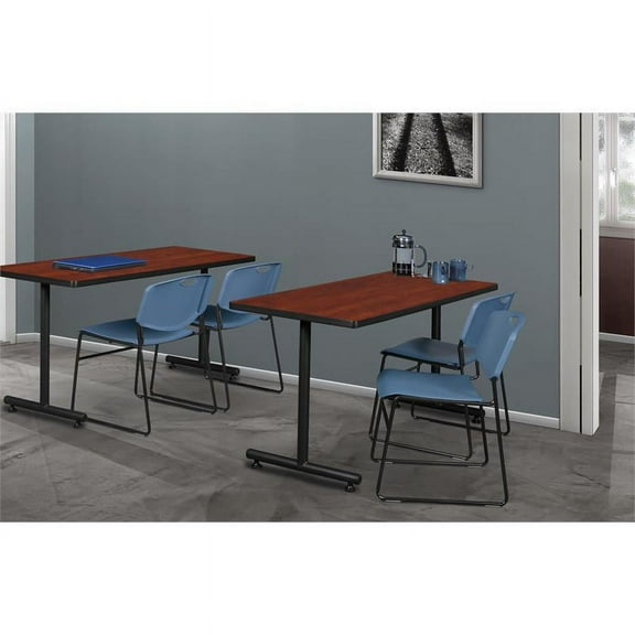 48" x 30" Kobe Training Table- Cherry and 2 Zeng Stack Chairs- Blue
