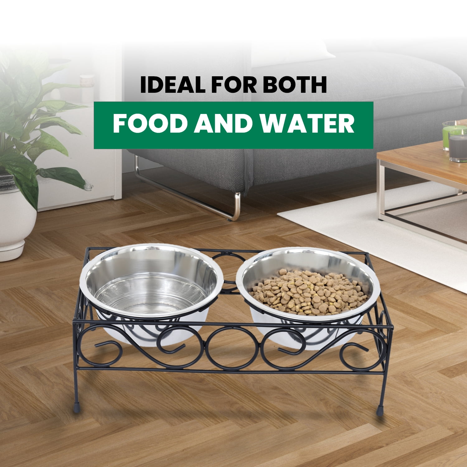 Iconic Pet Elevated wired pet double diner - Large- 64 Oz