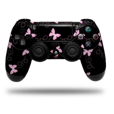Skin Wrap for Sony PS4 Dualshock Controller Pastel Butterflies Pink on Black (CONTROLLER NOT INCLUDED)