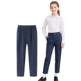 thumbnail image 2 of HILEELANG 1PC Big Boys Girls School Uniform Pants Navy Blue Kids Wrinkle-Free Dress Slacks Elastic Back Waist Classic Fit Pull-On Trousers for Students 8-10Years, 2 of 8