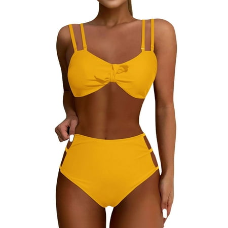 Divhosrg High Waisted Bathing Suit for Women  Bikini Sets for Women Cheeky  Bathing Suit for Women Bikini  Womens Swimsuits Tankini Separates  Yellow Swim Suits for Women 2025 L