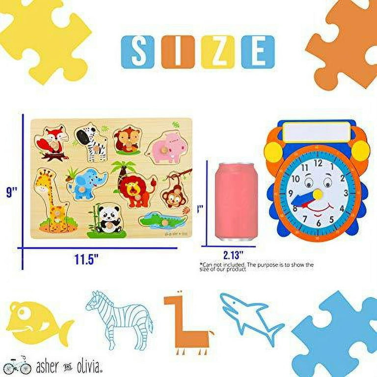  Premium Puzzles for Toddlers and Rack Set - (7 Pack) Includes 1  Learning Clock - 6 Alphabet, Numbers, Shapes, Animals, Cars, Fruits Puzzles  : Toys & Games