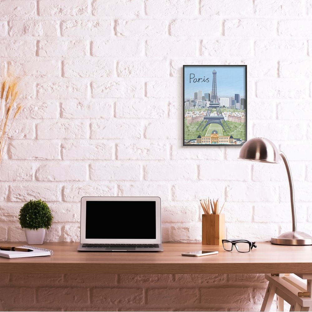 Stupell Industries Paris Colorful Landmarks French City European Architecture Framed Wall Art Design by Carla Daly, 16" x 20", Black Framed