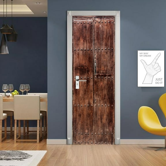 Retro Wooden Door Stickers D PVC Self-adhesive Wallpaper Custom Size Wall Decal For Living Room Bedr