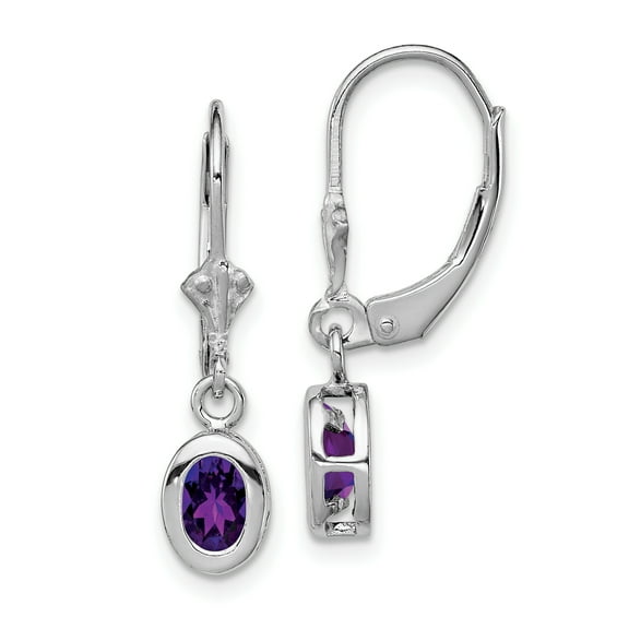Primal Silver Sterling Silver Rhodium Plated 6x4mm Oval Amethyst Leverback Earrings