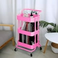 thumbnail image 6 of 3-Tier Metal Mesh Rolling Cart Storage Organizer with Utility Handle and Wheels, Pink, 6 of 6