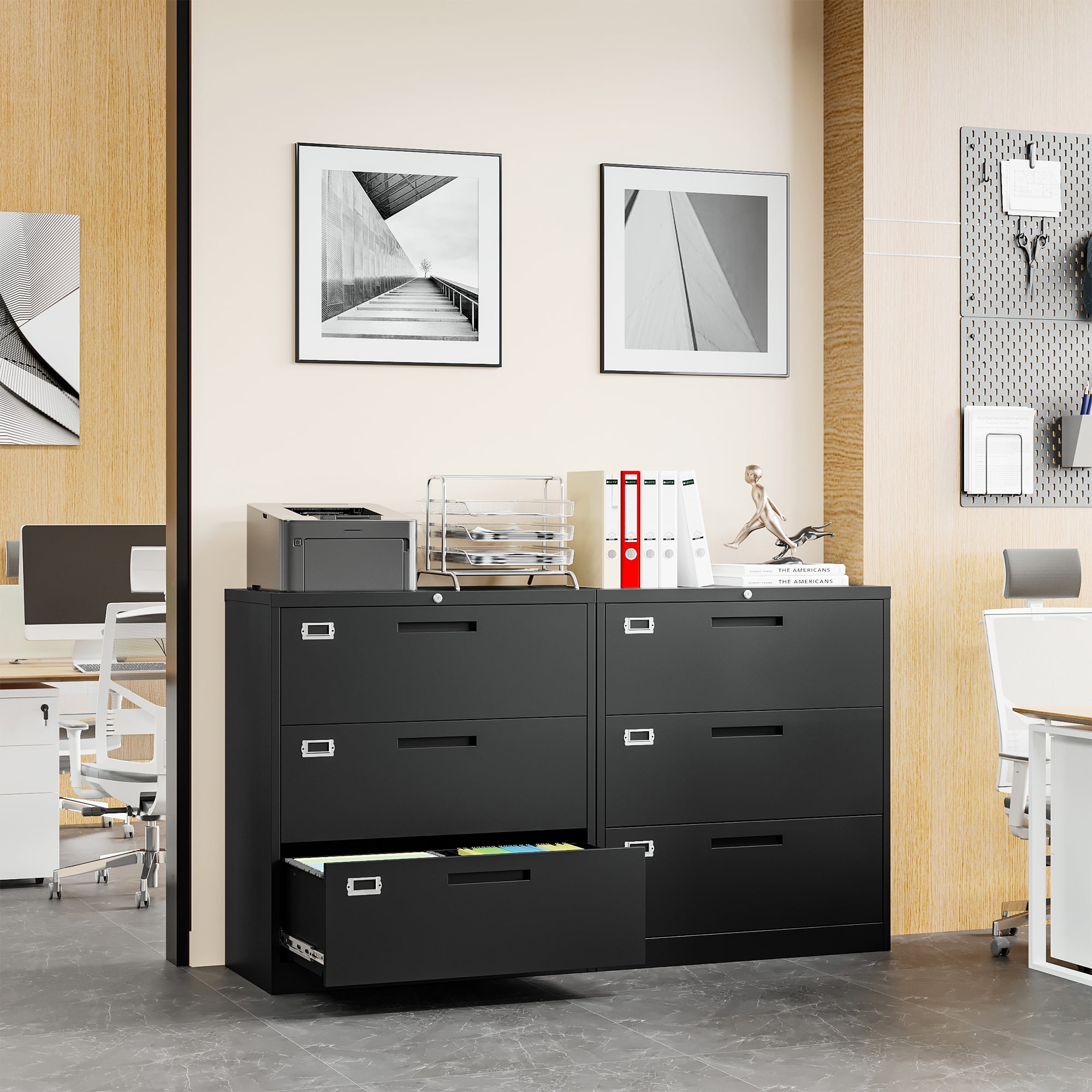 AUHUP 3 Drawer File Cabinet with Lock, Metal Lateral Filing Storage Cabinet Fits Letter/Legal/F4/A4 Size, File Cabinets for Home Office (Black-Assembly Required)