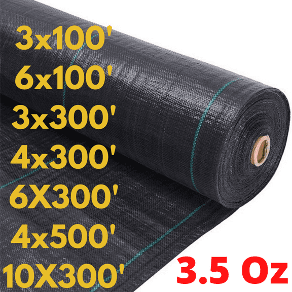 JM Gardens 6 ft x 300 ft Weed Barrier, Black Landscape Fabric, Weed Control Mat, 3.5 oz
