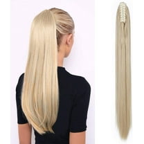 26 Inch 150g Claw Ponytail Extensions Ash Blonde Mixed Bleached Blonde Clip-in Long Straight Wig