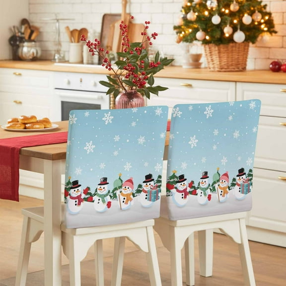 Cute Snowman Chair Covers Set of 1 Snowflake Winter Blue Christmas Chair Back Covers Stretch Removable Washable Slipcovers Protector for Dining Room Kitchen Party Decor