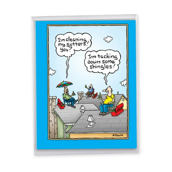 1 Jumbo Funny Happy Father's Day Greeting Card (8.5 x 11 Inch) - Dad on the Roof Dads Day Card J0366