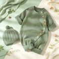 thumbnail image 2 of Splozh Newborn Clothes for Boys Knit Romper with Hat Side Button Long Sleeve Baby Sweater Jumpsuit Preemie Girl Clothes,Green,6-9 Months, 2 of 8