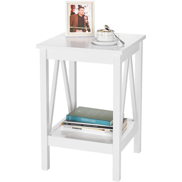 End Table White Side Table with Storage Shelf Sturdy Bedside Tables