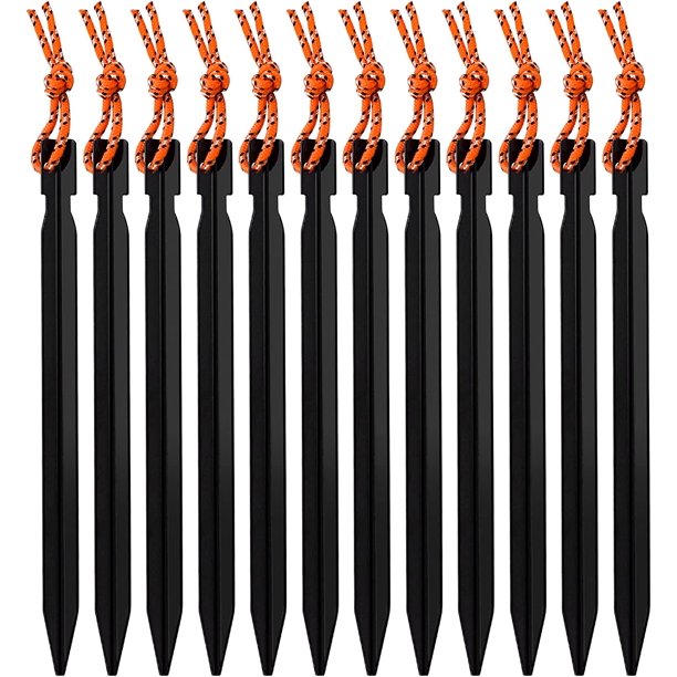 12 piezas de estacas para tienda de campa?a de aleación de aluminio, 18 cm de estacas para tienda de campa?a con bolsa de contenedor negra para tienda de campa?a, lona, ??camping, playa, senderismo, playa, tienda de campa?a, sombrillas (negro) XianweiShao 1327533626842