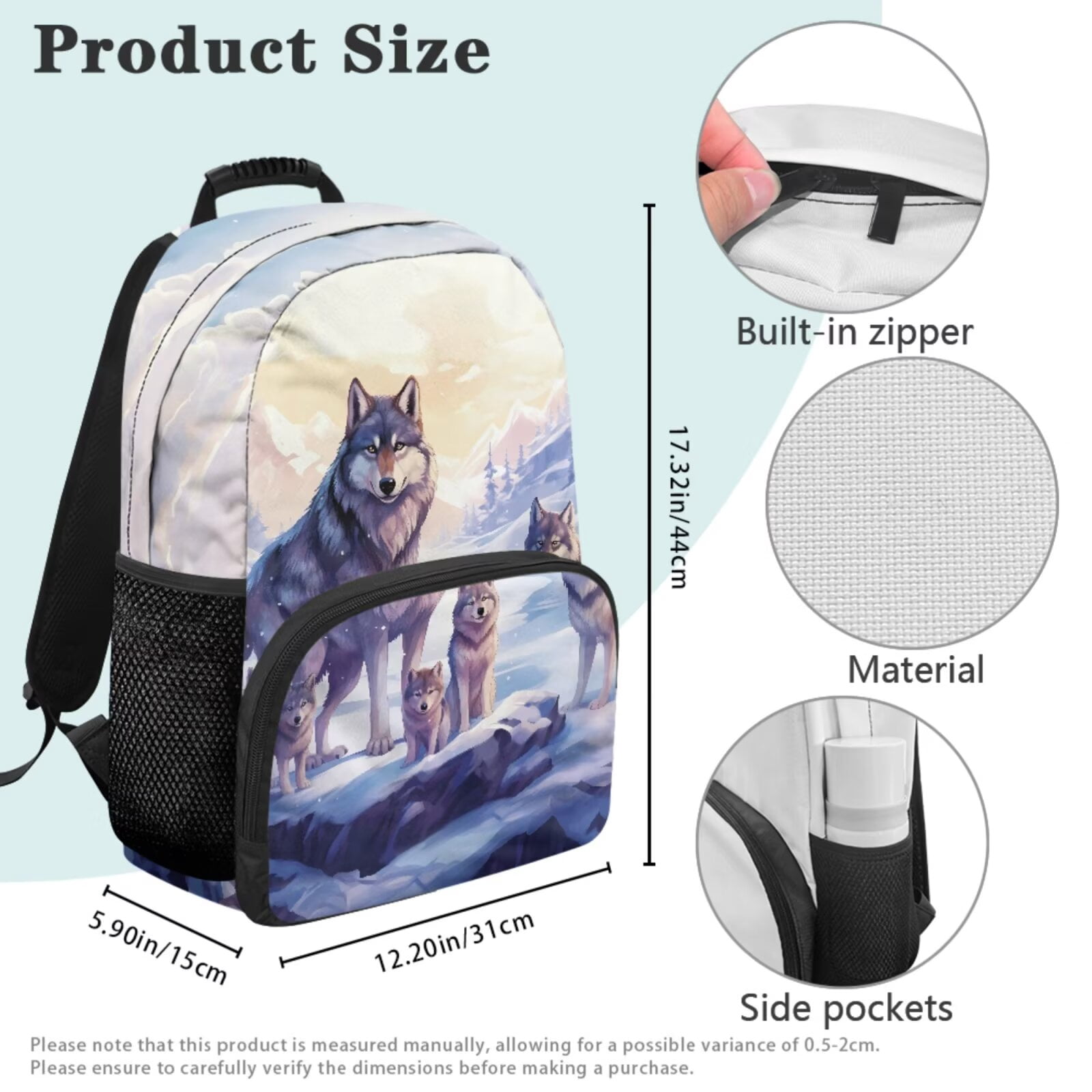 XYZCANDO Wolf 5 Piece Kids Backpack Set with Portable Lunch Bag Multifunctional Pencil Case 2 Pcs Bookmark Side Pockets School Bag for Elementary Students