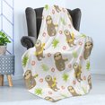thumbnail image 4 of Sloth Soft Flannel Fleece Blanket, Tropical Image of Cacti and Sloths Drinking Coffee Eating Doughnut Pattern, Cozy Plush for Indoor and Outdoor Use, 50" x 70", White and Multicolor, by Ambesonne, 4 of 5