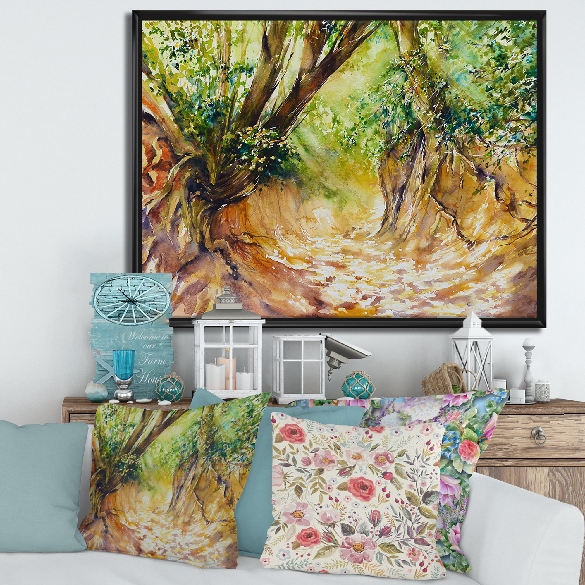 Designart 'Little Road in Deep Forest ' Traditional Framed Canvas Wall Art Print