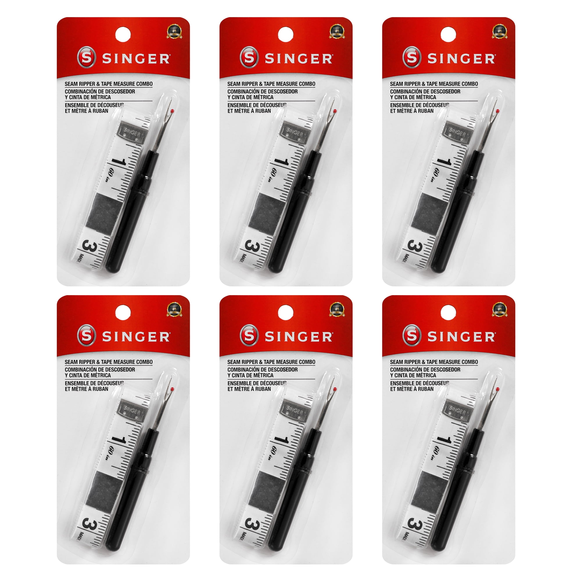 SINGER Black Handle Sewing Seam Ripper with 60in White Vinyl Tape Measure Set, 12 Pieces