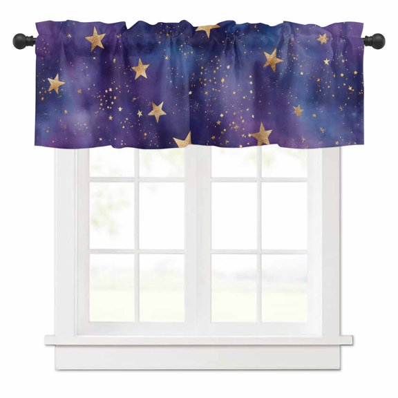 Retro Valances for Windows Dream Gold Star Universe Space Starry Sky Farmhouse Rod Pocket Curtain Valance Window Treatment Short Curtains for Kitchen Living Room, 54"x18"