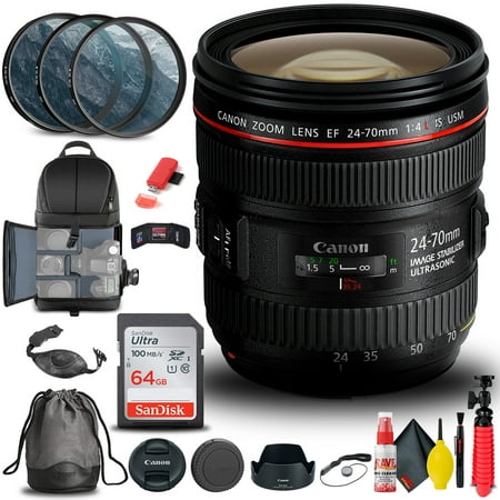 Canon EF 24-70mm F/4L IS USM Lens (6313B002) + Filter + BackPack + 64GB + More(International Model)