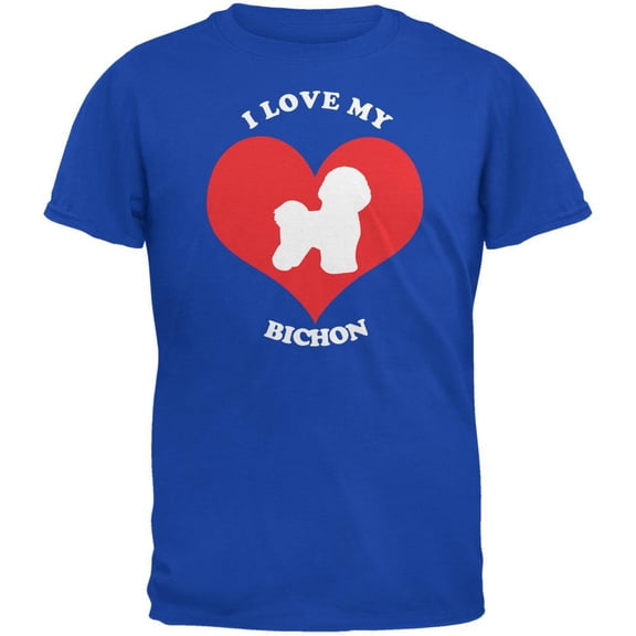Valentines I Love My Bichon Royal Adult T-Shirt - Large
