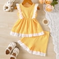 thumbnail image 2 of Xyant Toddler Baby Girl Summer Clothes Infant Sleeveless Tank Top Shirt Shorts Set Infant Striped Ruffles Outfits (Yellow,18-24 Months), 2 of 5