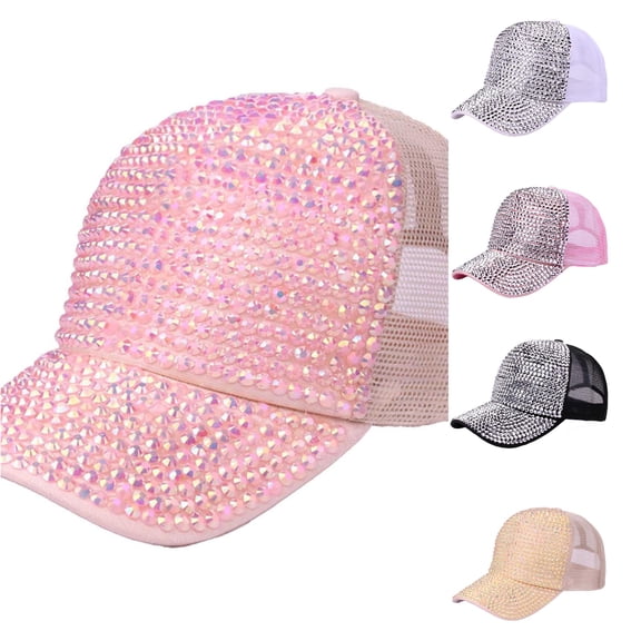 LiuXxxx Summer Women Fashion Rhinestone Baseball Cap Casual Sun Hat Stylish Travel Accessory Light Pink