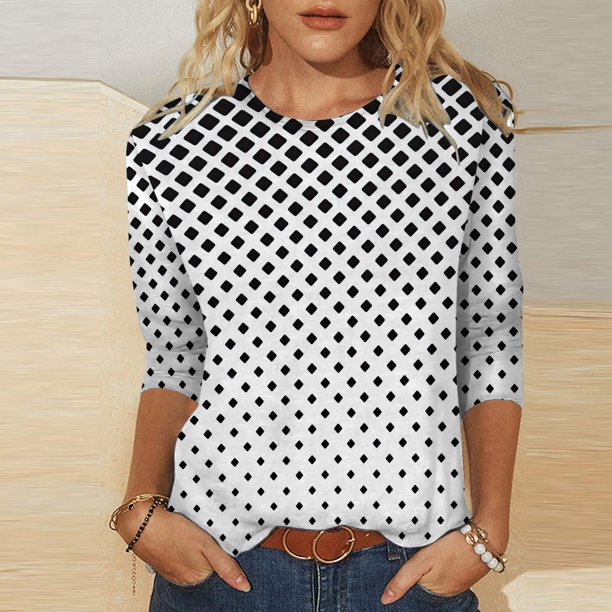 ICHUANYI Clearance Women's Fashion Printed Loose T-shirt 3/4 Sleeves Blouse Round Neck Casual Tops(White, L) ICHUANYI WER2023080814547