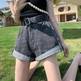 thumbnail image 2 of Pantalones cortos de mezclilla de pierna ancha negros de cintura alta para mujer novedad de verano 2023 pantalones cortos holgados y versátiles con botones pequeños y rizados, 2 of 5
