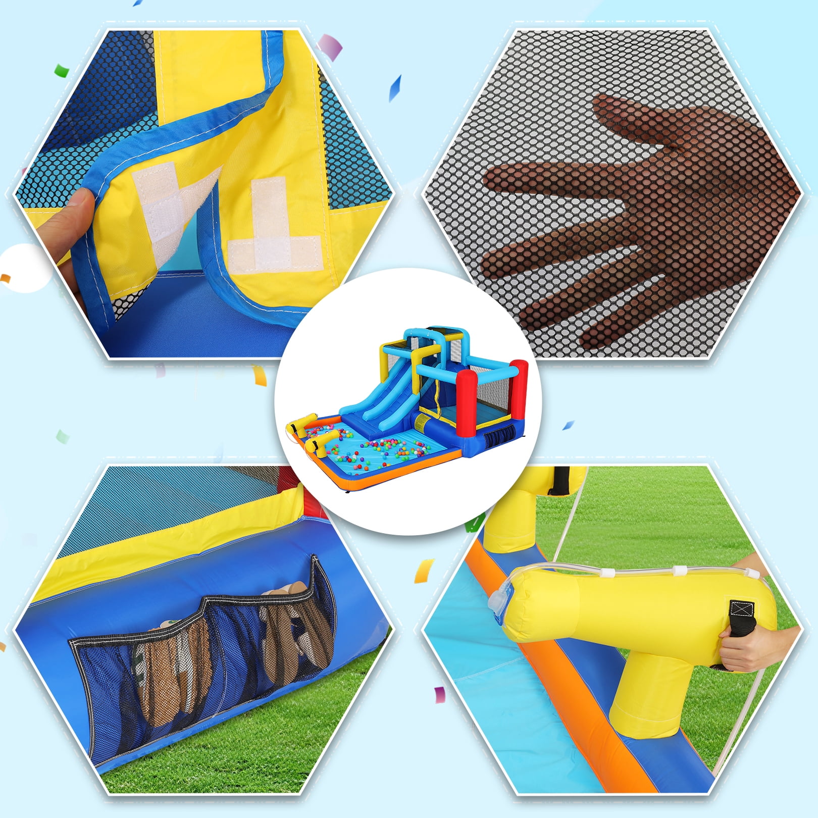 Sailvan Inflatable Bounce House for Kids with Large Splashing Pool, 146 x 132 x 82 inch Indoor/Outdoor Bouncy Bouncing Area, Included 2 Water Slides Climbing Wall Blower