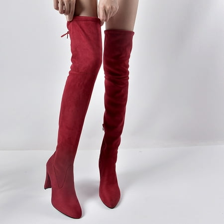 

TOPMELON Women s Over-the-knee High Heel Faux Suede Wide Calf Boots Stretch Boots