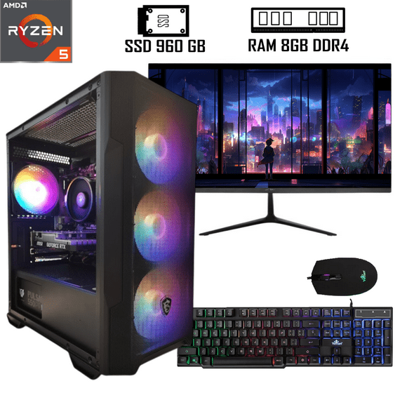 PC gamer Ryzen 5 5600G Super Tienda RAM 8GB SSD 960GB GTX 1650 monitor 21.5”