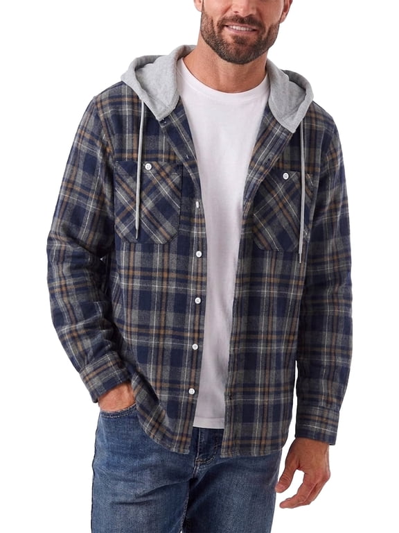 Men Casual Button Down Flannel Hoodies, Light Men's & Big Men's Hooded Flannel Shirt with Long Sleeves for Spring and Autumn, Single-layer without fleece, Sizes M-3XL