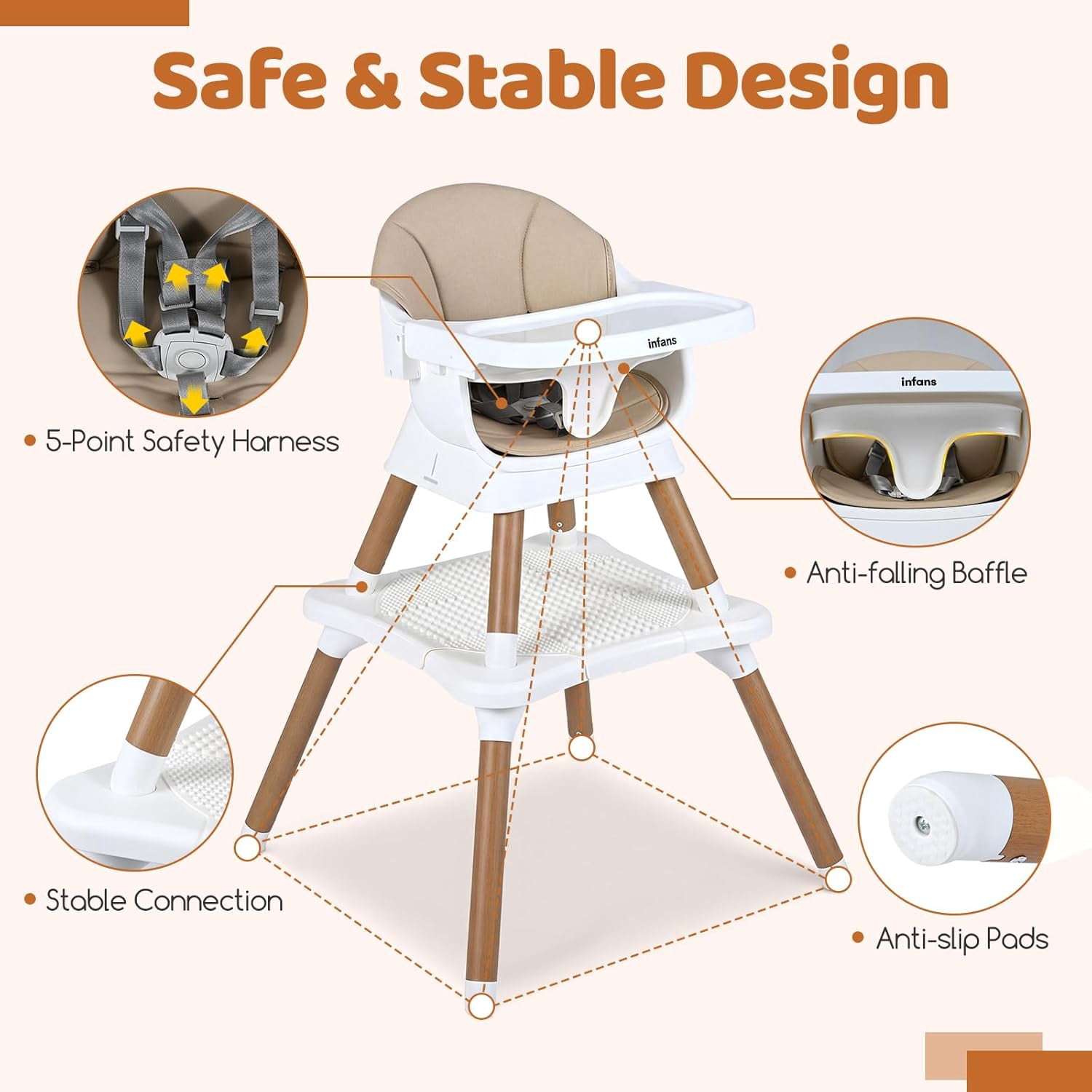 INFANS Baby High Chair, 9 in 1 Convertible Highchair for Babies and Toddlers, Building Block Table Dining Booster Seat Activity Desk Kids Stool with Adjustable Removable Tray