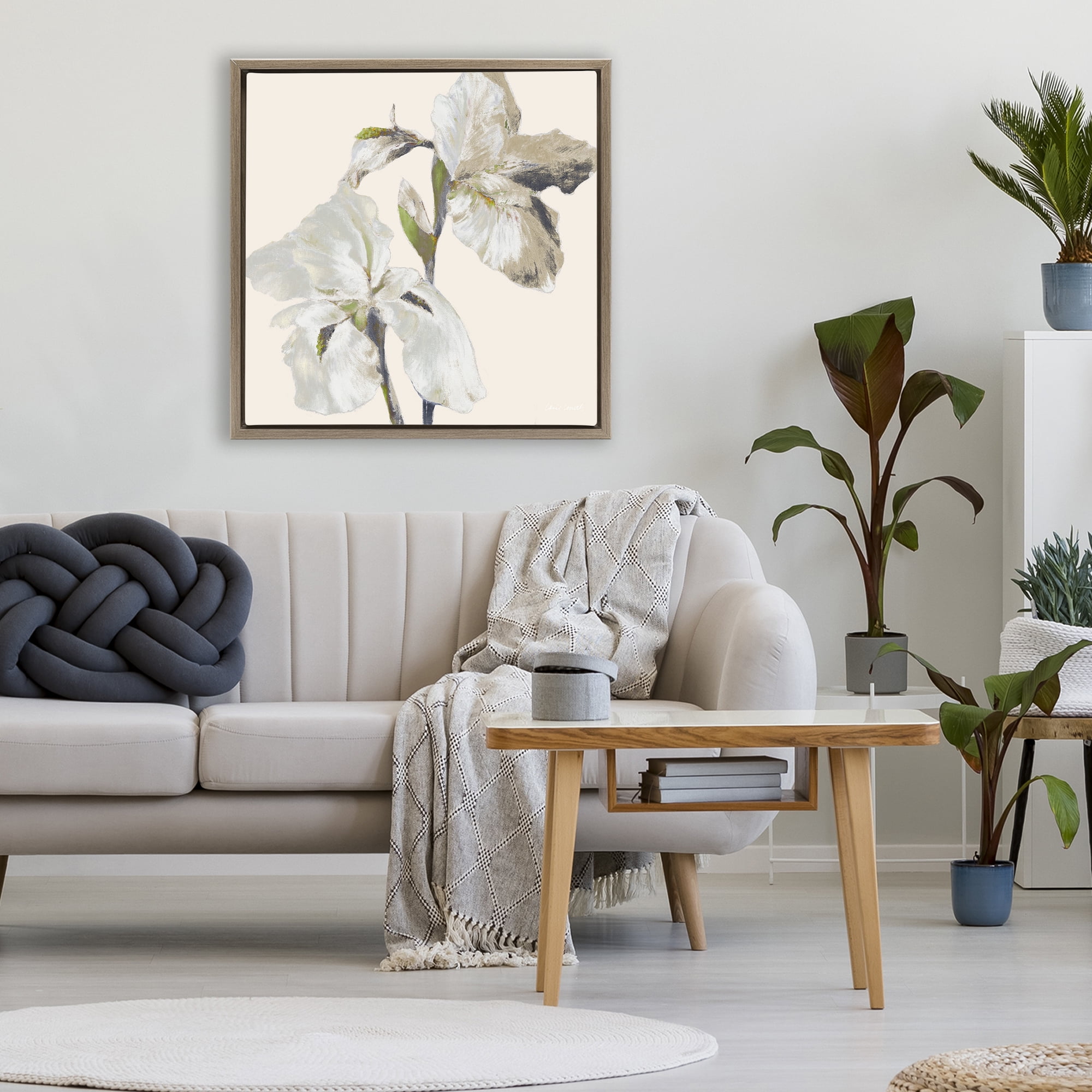 Stupell Industries Irises Soft Beige Brown Framed Floater Canvas Wall Art, design by Lanie Loreth