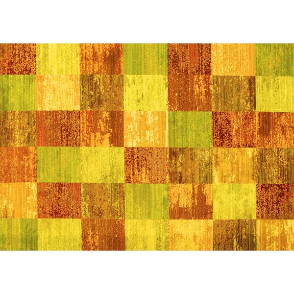 Ahgly Company Machine Washable Indoor Rectangle Patchwork Yellow Transitional Area Rugs, 7' x 9'