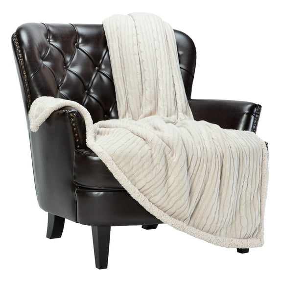 Chanasya Super Soft Cable Knit Acrylic Faux Fur Reversible Throw Blanket - Plush Solid Sherpa Cozy Blanket for Bed Sofa Chair Couch Cover Living Bed Room Blanket (50x65 Inches) Beige