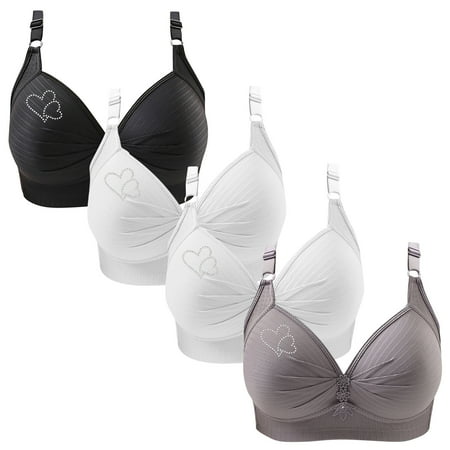 Lisbinx Bras for Women Full Coverage 4PC Woman s Printing Gathered Together Large Size Daily Bra Underwear No Rims Limited Time Deals of the Day