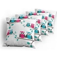 thumbnail image 5 of Ambesonne Cartoon Throw Pillow Cover 4 Pack, Couples of Owls on Tree, 16", Turquoise Blue Pink, 5 of 7