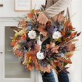 thumbnail image 3 of 24 inch Large Farmhouse Fall Wreath Decor for Front Door with White Pumpkin,Cotton,Lamb's Ear and Eucalyptus Leaves,Harvest Door Wreath for Autumn or Thanksgiving Decorations, 3 of 6